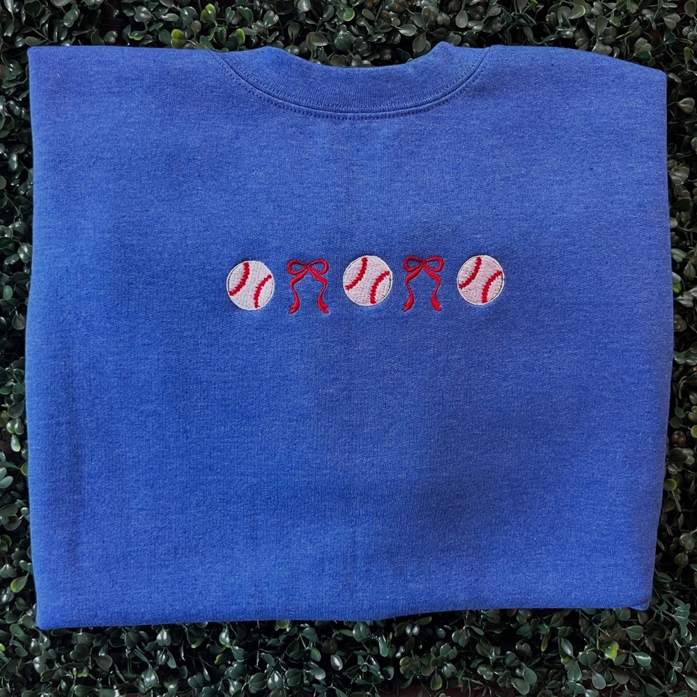 Blue Sweatshirt with Baseball Embroidery